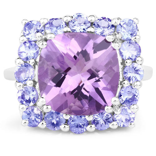 6.63 Carat Genuine Amethyst and Tanzanite .925 Sterling Silver Ring on sale at MyriadMart