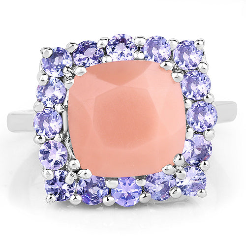 6.70 Carat Genuine Peach Moonstone and Tanzanite .925 Sterling Silver Ring on sale at MyriadMart