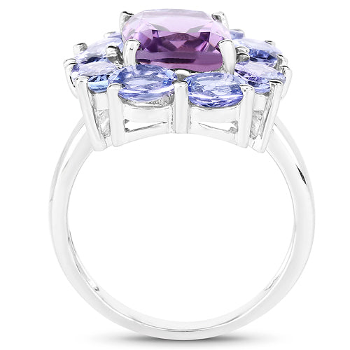 5.24 Carat Genuine Amethyst & Tanzanite .925 Sterling Silver Ring on sale at MyriadMart