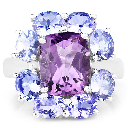 5.24 Carat Genuine Amethyst & Tanzanite .925 Sterling Silver Ring on sale at MyriadMart