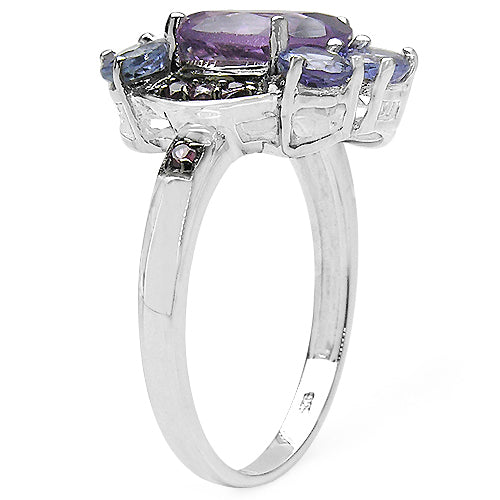 4.04 Carat Genuine Amethyst & Tanzanite .925 Sterling Silver Ring on sale at MyriadMart