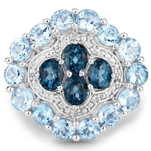 6.54 Carat Genuine London Blue Topaz, Blue Topaz and White Topaz .925 Sterling Silver Ring on sale at MyriadMart