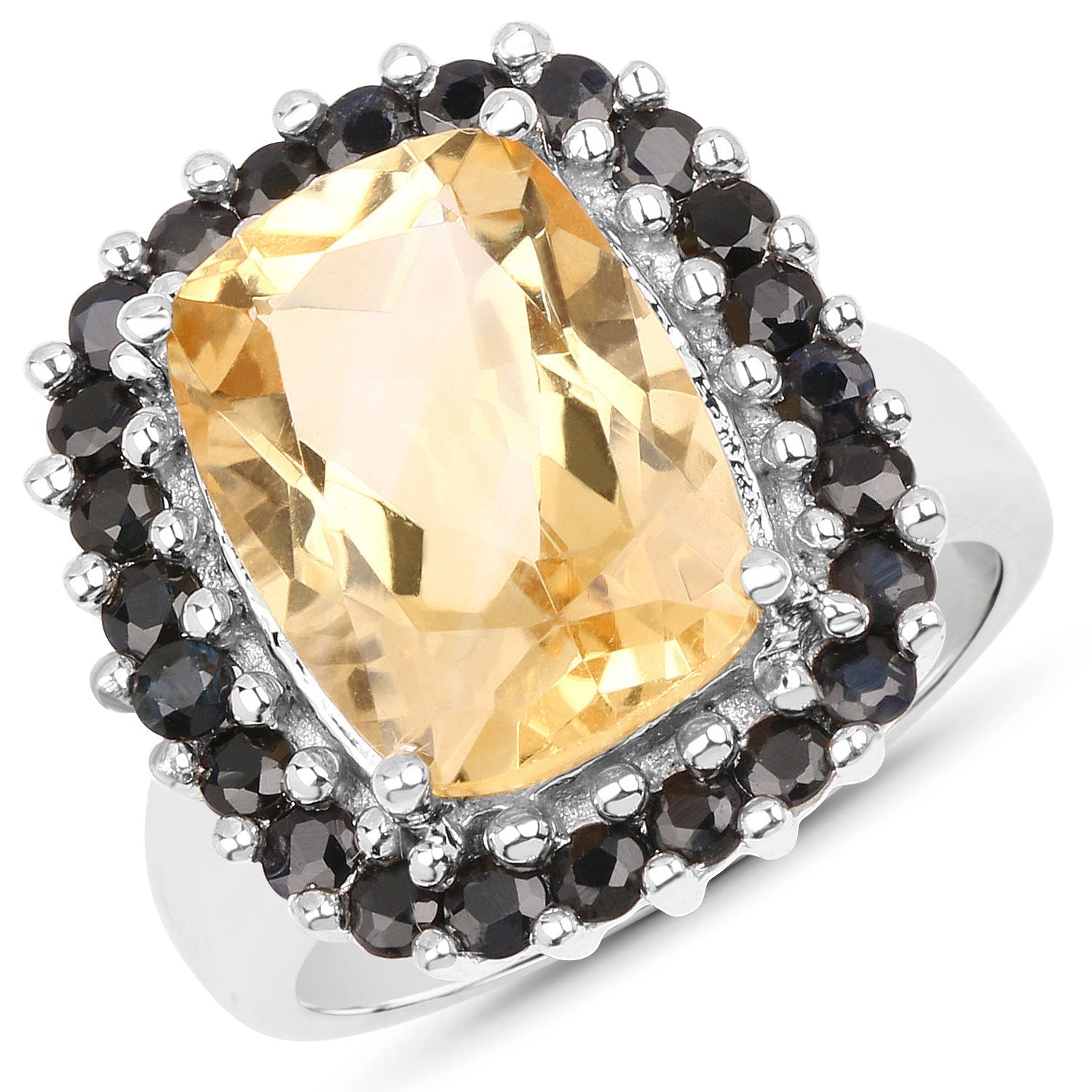 7.46 Carat Genuine Citrine and Black Spinel .925 Sterling Silver Ring on sale at MyriadMart