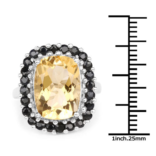 7.46 Carat Genuine Citrine and Black Spinel .925 Sterling Silver Ring on sale at MyriadMart