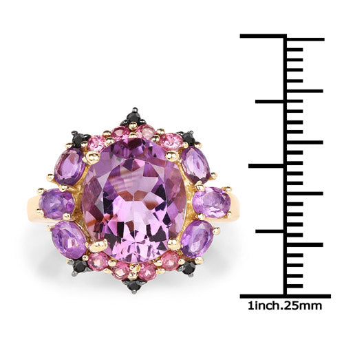 14K Yellow Gold Plated 5.25 Carat Genuine Amethyst, Rhodolite and Blue Diamond .925 Sterling Silver Ring on sale at MyriadMart