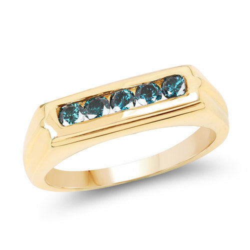 14K Yellow Gold Plated 0.40 Carat Genuine Blue Diamond .925 Sterling Silver Ring on sale at MyriadMart