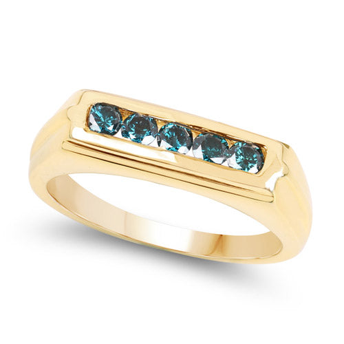 14K Yellow Gold Plated 0.40 Carat Genuine Blue Diamond .925 Sterling Silver Ring on sale at MyriadMart