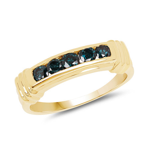 14K Yellow Gold Plated 0.50 Carat Genuine Blue Diamond .925 Sterling Silver Ring on sale at MyriadMart