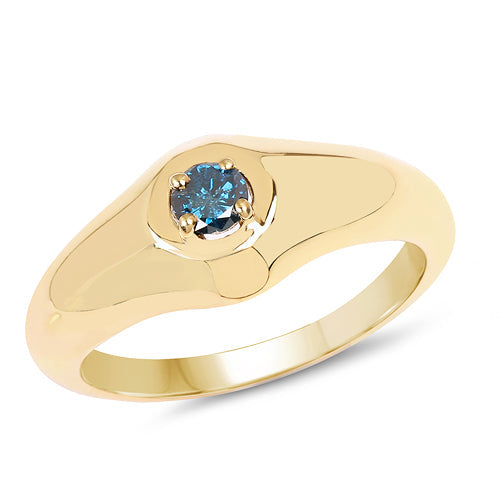 14K Yellow Gold Plated 0.20 Carat Genuine Blue Diamond .925 Sterling Silver Ring on sale at MyriadMart