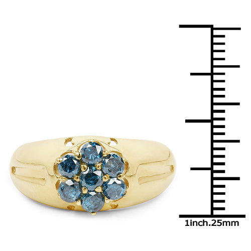 14K Yellow Gold Plated 0.98 Carat Genuine Blue Diamond .925 Sterling Silver Ring on sale at MyriadMart