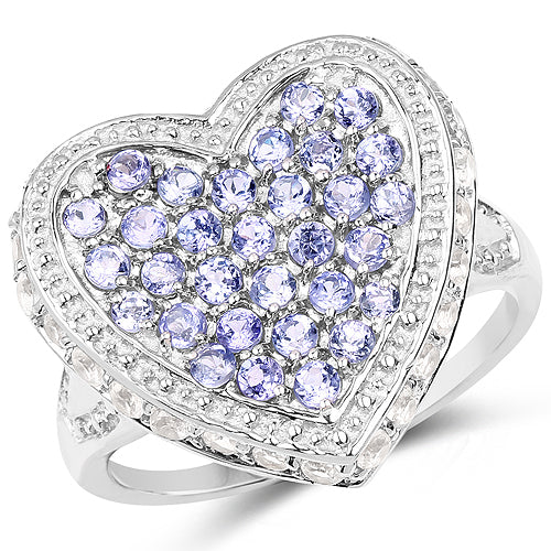 1.81 Carat Genuine Tanzanite and White Topaz .925 Sterling Silver Ring on sale at MyriadMart