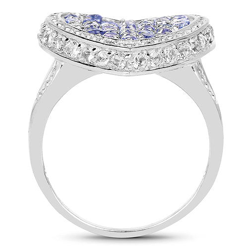 1.81 Carat Genuine Tanzanite and White Topaz .925 Sterling Silver Ring on sale at MyriadMart