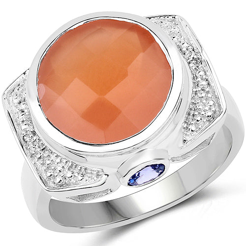 5.99 Carat Genuine Peach Moonstone, Tanzanite and White Topaz .925 Sterling Silver Ring on sale at MyriadMart