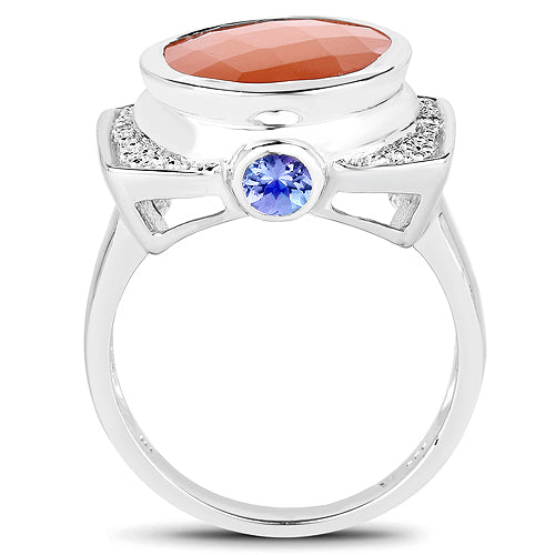 5.99 Carat Genuine Peach Moonstone, Tanzanite and White Topaz .925 Sterling Silver Ring on sale at MyriadMart