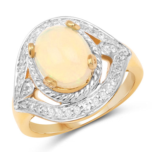 14K Yellow Gold Plated 1.88 Carat Genuine Ethiopian Opal and White Topaz .925 Sterling Silver Ring on sale at MyriadMart
