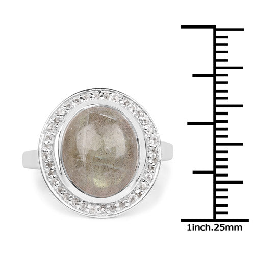 5.43 Carat Genuine Labradorite and White Topaz .925 Sterling Silver Ring on sale at MyriadMart