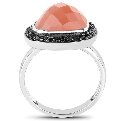 6.46 Carat Genuine Peach Moonstone and Black Spinel .925 Sterling Silver Ring on sale at MyriadMart