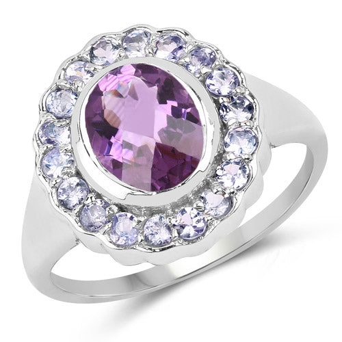 2.53 Carat Genuine Amethyst and Tanzanite .925 Sterling Silver Ring on sale at MyriadMart