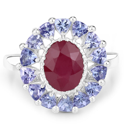 3.70 Carat Glass Filled Ruby and Tanzanite .925 Sterling Silver Ring on sale at MyriadMart