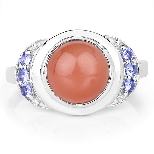 3.01 Carat Genuine Peach Moonstone and Tanzanite .925 Sterling Silver Ring on sale at MyriadMart