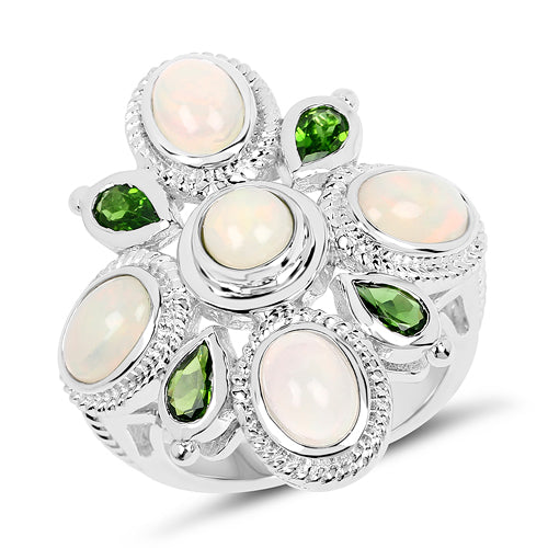 2.97 Carat Genuine Ethiopian Opal And Chrome Diopside .925 Sterling Silver Ring on sale at MyriadMart