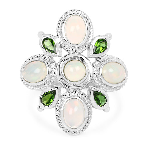 2.97 Carat Genuine Ethiopian Opal And Chrome Diopside .925 Sterling Silver Ring on sale at MyriadMart