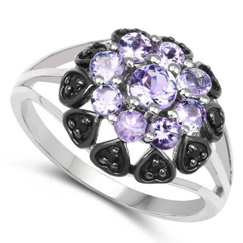 1.18 Carat Genuine Tanzanite and Black Spinel .925 Sterling Silver Ring on sale at MyriadMart