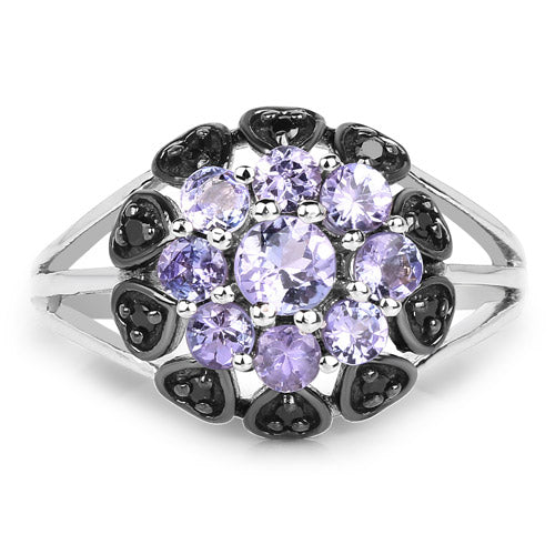 1.18 Carat Genuine Tanzanite and Black Spinel .925 Sterling Silver Ring on sale at MyriadMart