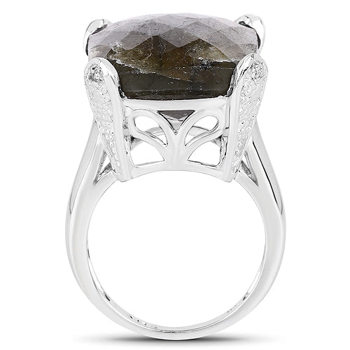 17.17 Carat Genuine Labradorite and White Topaz .925 Sterling Silver Ring on sale at MyriadMart