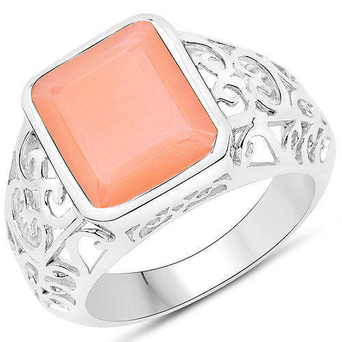 5.75 Carat Genuine Peach Moonstone .925 Sterling Silver Ring on sale at MyriadMart