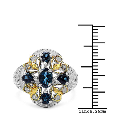 Two Tone Plated 1.45 Carat Genuine London Blue Topaz .925 Sterling Silver Ring on sale at MyriadMart