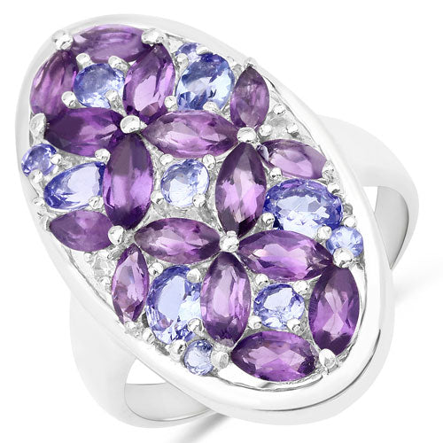 3.13 Carat Genuine Amethyst, Tanzanite and White Topaz .925 Sterling Silver Ring on sale at MyriadMart