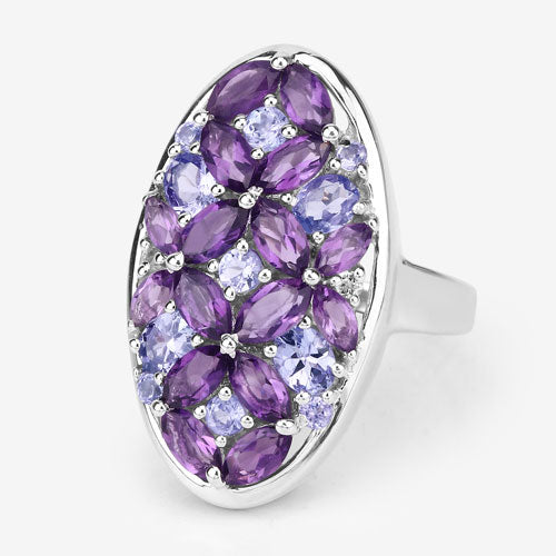 3.13 Carat Genuine Amethyst, Tanzanite and White Topaz .925 Sterling Silver Ring on sale at MyriadMart