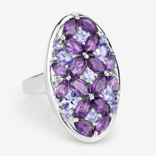 3.13 Carat Genuine Amethyst, Tanzanite and White Topaz .925 Sterling Silver Ring on sale at MyriadMart