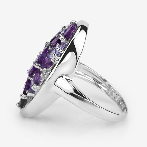 3.13 Carat Genuine Amethyst, Tanzanite and White Topaz .925 Sterling Silver Ring on sale at MyriadMart
