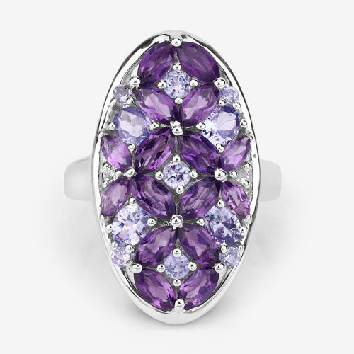 3.13 Carat Genuine Amethyst, Tanzanite and White Topaz .925 Sterling Silver Ring on sale at MyriadMart