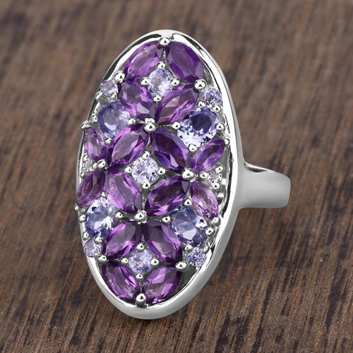 3.13 Carat Genuine Amethyst, Tanzanite and White Topaz .925 Sterling Silver Ring on sale at MyriadMart