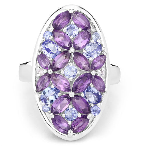 3.13 Carat Genuine Amethyst, Tanzanite and White Topaz .925 Sterling Silver Ring on sale at MyriadMart