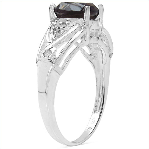 2.59 Carat Genuine Smoky Quartz & White Topaz .925 Sterling Silver Ring on sale at MyriadMart
