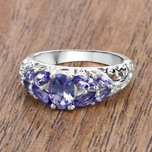 1.63 Carat Genuine Tanzanite .925 Sterling Silver Ring on sale at MyriadMart