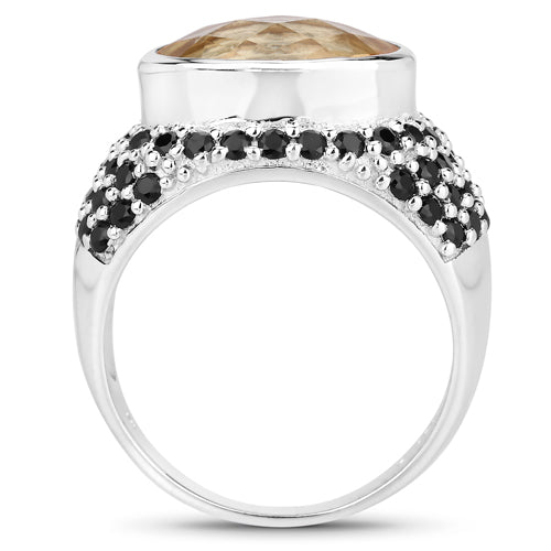 6.76 Carat Genuine Citrine and Black Spinel .925 Sterling Silver Ring on sale at MyriadMart