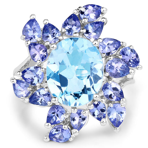 6.52 Carat Genuine Blue Topaz & Tanzanite .925 Sterling Silver Ring on sale at MyriadMart