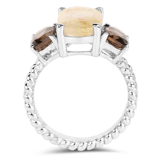 5.75 Carat Genuine Golden Rutile & Smoky Quartz .925 Sterling Silver Ring on sale at MyriadMart