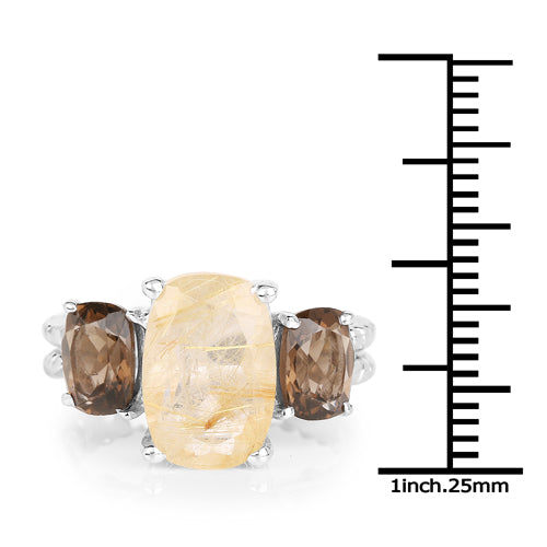 5.75 Carat Genuine Golden Rutile & Smoky Quartz .925 Sterling Silver Ring on sale at MyriadMart