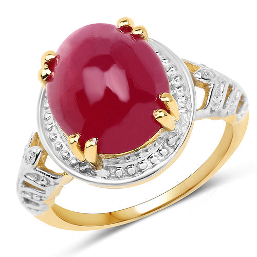 14K Yellow Gold Plated 4.46 Carat Genuine Glass Filled Ruby .925 Sterling Silver Ring on sale at MyriadMart