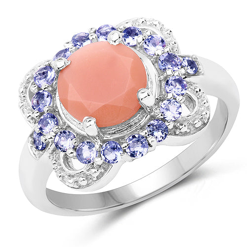 2.87 Carat Genuine Peach Moonstone and Tanzanite .925 Sterling Silver Ring on sale at MyriadMart