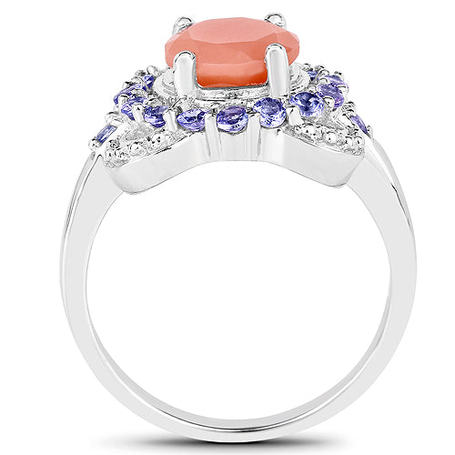 2.87 Carat Genuine Peach Moonstone and Tanzanite .925 Sterling Silver Ring on sale at MyriadMart