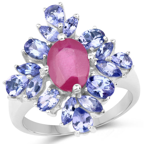 3.48 Carat Glass Filled Ruby and Tanzanite .925 Sterling Silver Ring on sale at MyriadMart
