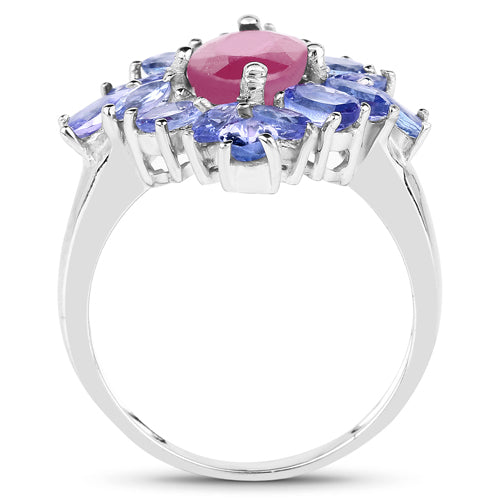 3.48 Carat Glass Filled Ruby and Tanzanite .925 Sterling Silver Ring on sale at MyriadMart