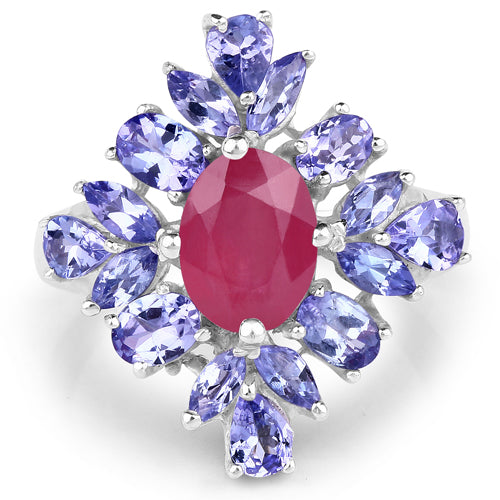 3.48 Carat Glass Filled Ruby and Tanzanite .925 Sterling Silver Ring on sale at MyriadMart